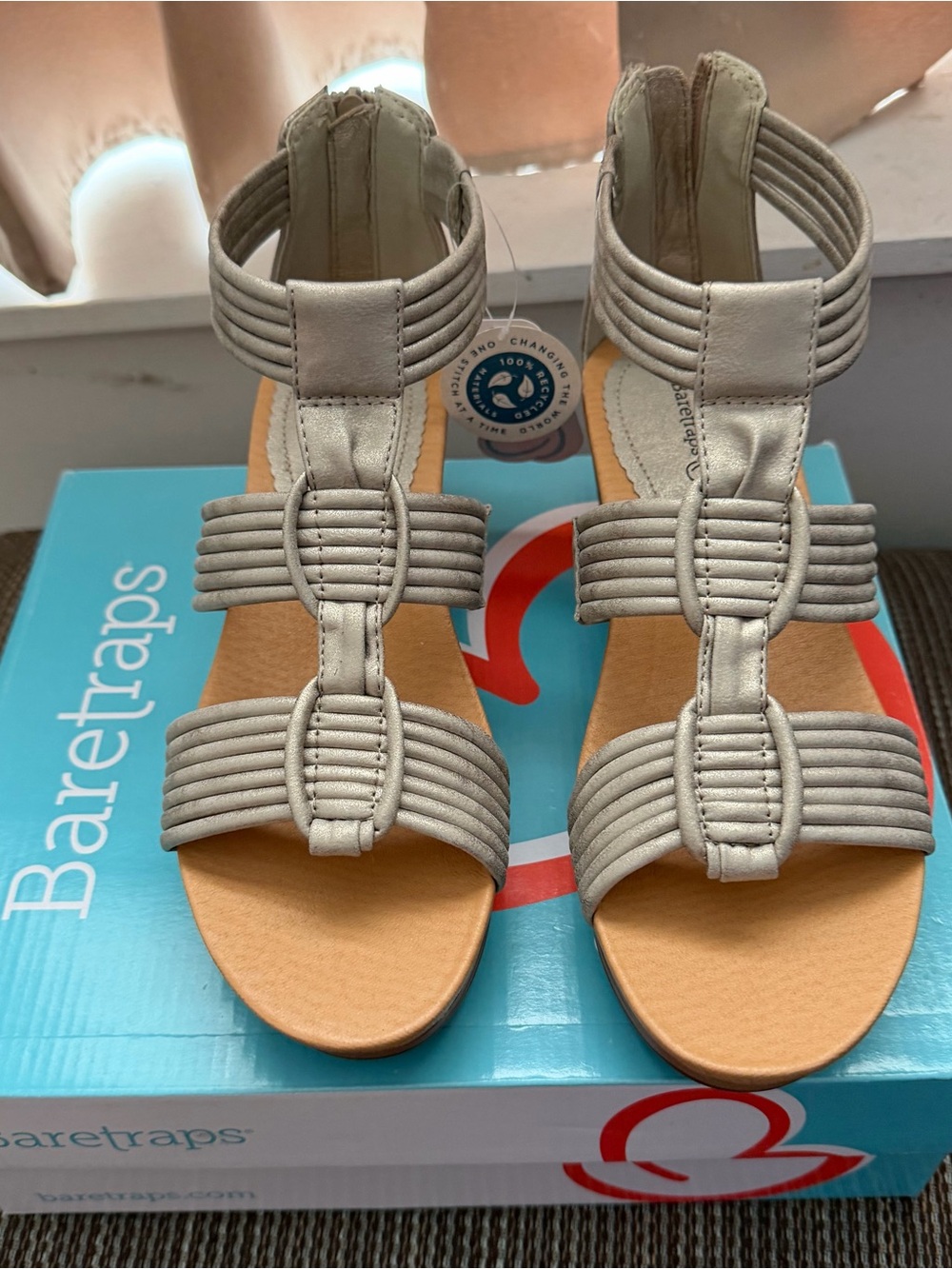 BareTraps Neutral Beige Strappy T-Gladiator Sandals